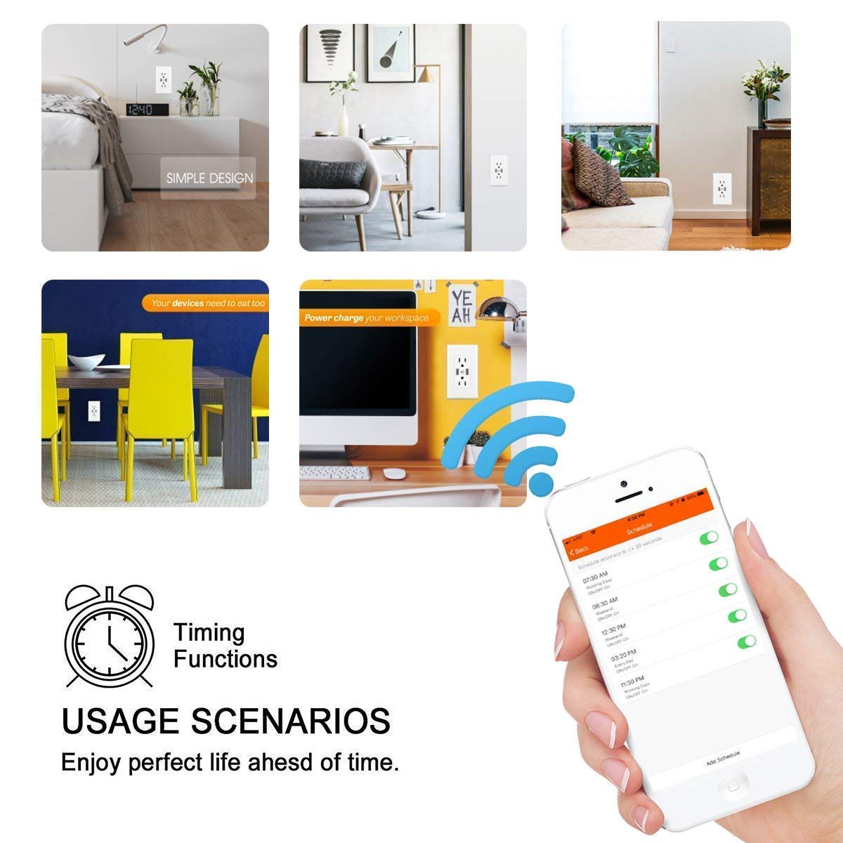 WiFi Smart Wall Outlet, Top & Bottom Outlets are Independently Controllable, Duplex Receptacle Socket, Compatible with Alexa Dot Echo Plus Google Assistant IFTTT, No Hub Required