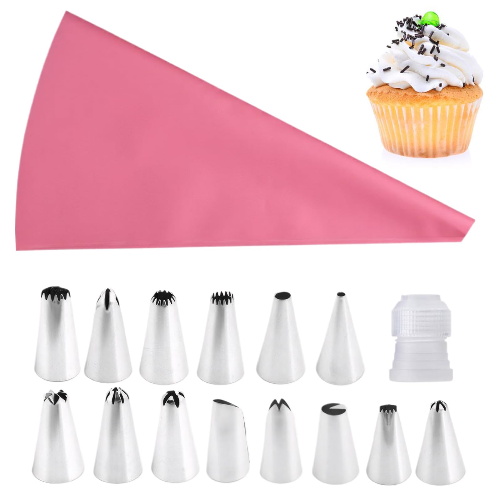Photo 1 of 14 Pieces Piping Tips Large, Large Piping Tips Set with Converter and Decorating Bag, Sturdy and Long-Lasting, for Cupcakes, Cake, Cookie and Decorating