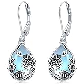 Flower Earrings 925 Sterling Silver Flower Teardrop Leverback Dangle Earrings Jewelry Gifts for Women Girls