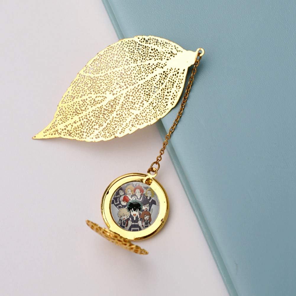 Altcompluser Hollow Leaf Metal Bookmark with Anime My Hero Academia Pendant, Perfect for Readers, Children, Students, Photo Album, Diary (Golden, Class A)