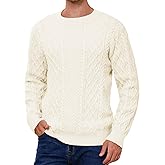 Vinsekep Men's Irish Knit Sweaters Cable Jacquard Pullover Sweater Unisex Woven Crewneck Knitted Top