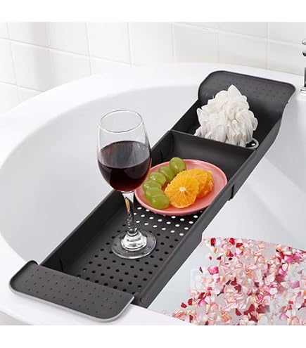 Retractable Bathtub Caddy Tray - Adjustable PP Storage Rack With Partitions For Shampoo & Toys