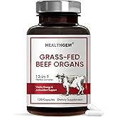 HEALTHGEM Beef Organs Supplement, Grass Fed Beef Liver, Kidney, Heart, Pancreas, Lung, Spleen, Bone, Total Body Wellness & Performance, Non-GMO, Gluten-Free, 120 Count