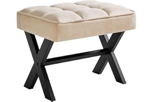 IBUYKE Small 12" H Footrest Stool, Square Linen Foot Stool with Metal X-Leg, Multi-Use as Small Side Table, Step Stool for Living Room, Bedroom, Entryway, Office, Linen WBD011Y