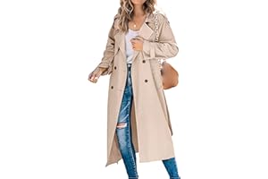 Women's Windproof Trench Coat Notched Lapel Double Breasted Long Overcoat Casual Fall Winter Windbreaker Outerwear