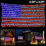 Ollny American Flag Net Lights 6.5FT x 3.3FT 390 LEDs String Mesh Lights Large USA Flag Outdoor Indoor Mesh Lights Waterproof for Independence Day Festival Decoration Party Christmas Decorations