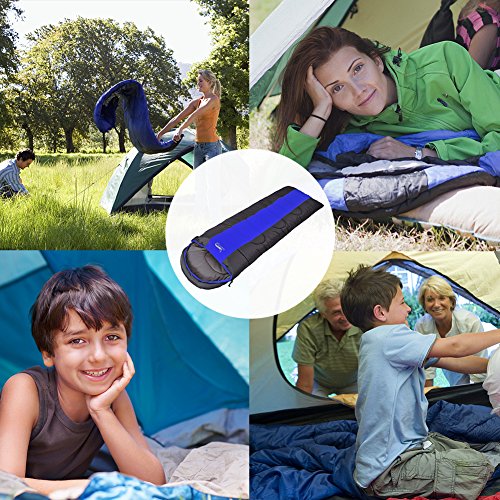 Yooan Sleeping Bag, Comfort Portable Lightweight Envelope Sleeping Bag with Compression Sack for Camping,Hiking,Backpacking,Traveling and Other Outdoor Activities -Single,Blue+Grey,(75"+12") x33 - Thumbnail 5