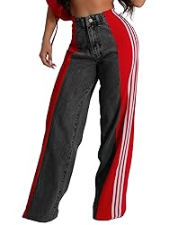 Angsuttc Wide Leg Jeans Women Colorblock High Rise