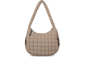 IZUZTA Quilted Puffer Tote Bag for Women - Large Crossbody Bag, Lightweight Nylon Puffy Carryall Hobo Puff Shoulder Bag