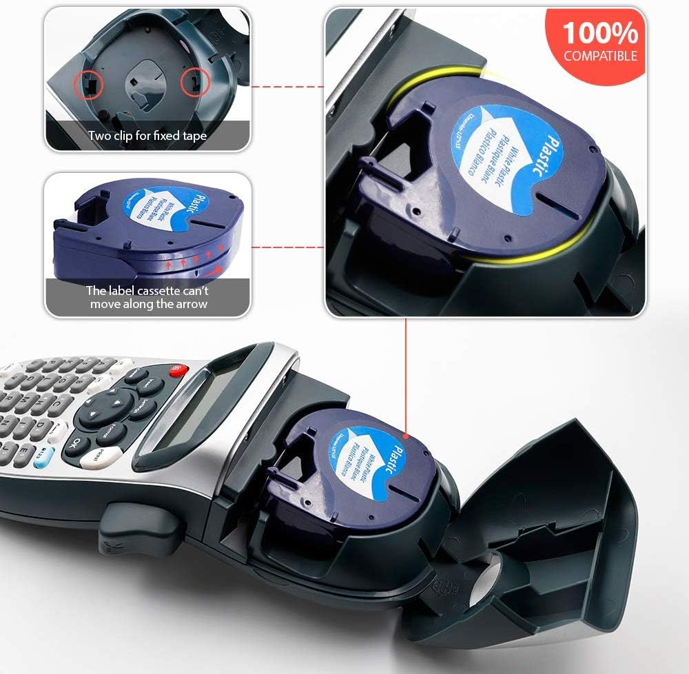 3 Etikettenband kompatibel für Dymo Letratag 91201 Plastic Label Tapes for LT-100H LT-100T LT-110T QX50, XR, XM,200B 2000 Plus Label Beschriftungsgerät Schwarz auf Weiß