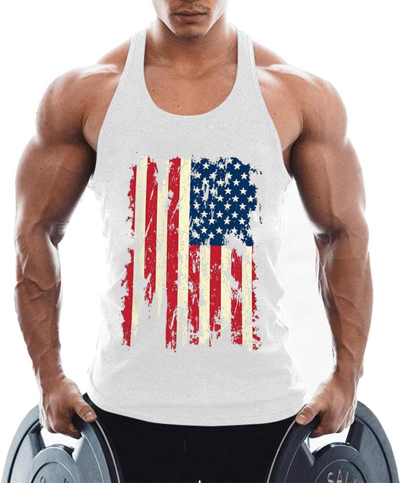 Men's American Flag Tank Tops Y-Back Sleeveless Muscle Stringer Graphic Gym Workout USA Tank