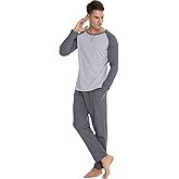 TeJoyce Men's Pajama Set 100% Cotton Mens Pjs Sets Long Sleeve T-Shirts and Pants Sleepwear Lightweight Soft Loungewear