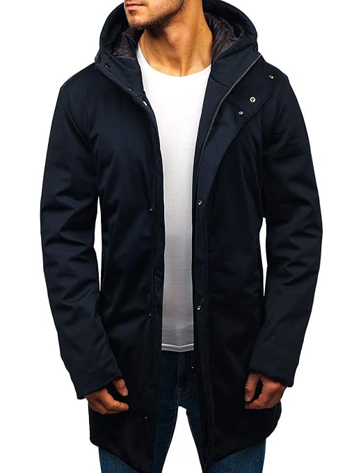 BOLF Herren Winterjacke Parka mit Kapuze Lang Casual Style 4D4