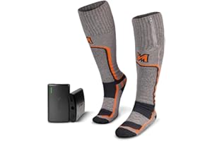 MOBILE WARMING Fieldsheer Unisex Wool Heated Socks for Men and Women with 11-Hour Capacity, Bluetooth Control, Zippered Battery Compartment, and Arch Support - Calf Length - Dark Grey
