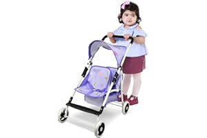 Baby Doll Collection Anivia Doll Stroller Heart Design Gifts for Toddlers and Girls Foldable Doll Stroller (DA208 Purple)…