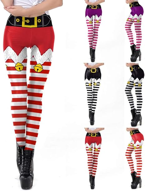 Uribake Women Christmas Leggings Print Striped High Waist Elastic Holiday Casaul Workout Fitness Yoga Tights Pants Leggings Clothing Accessories Ourvagabondstories Com