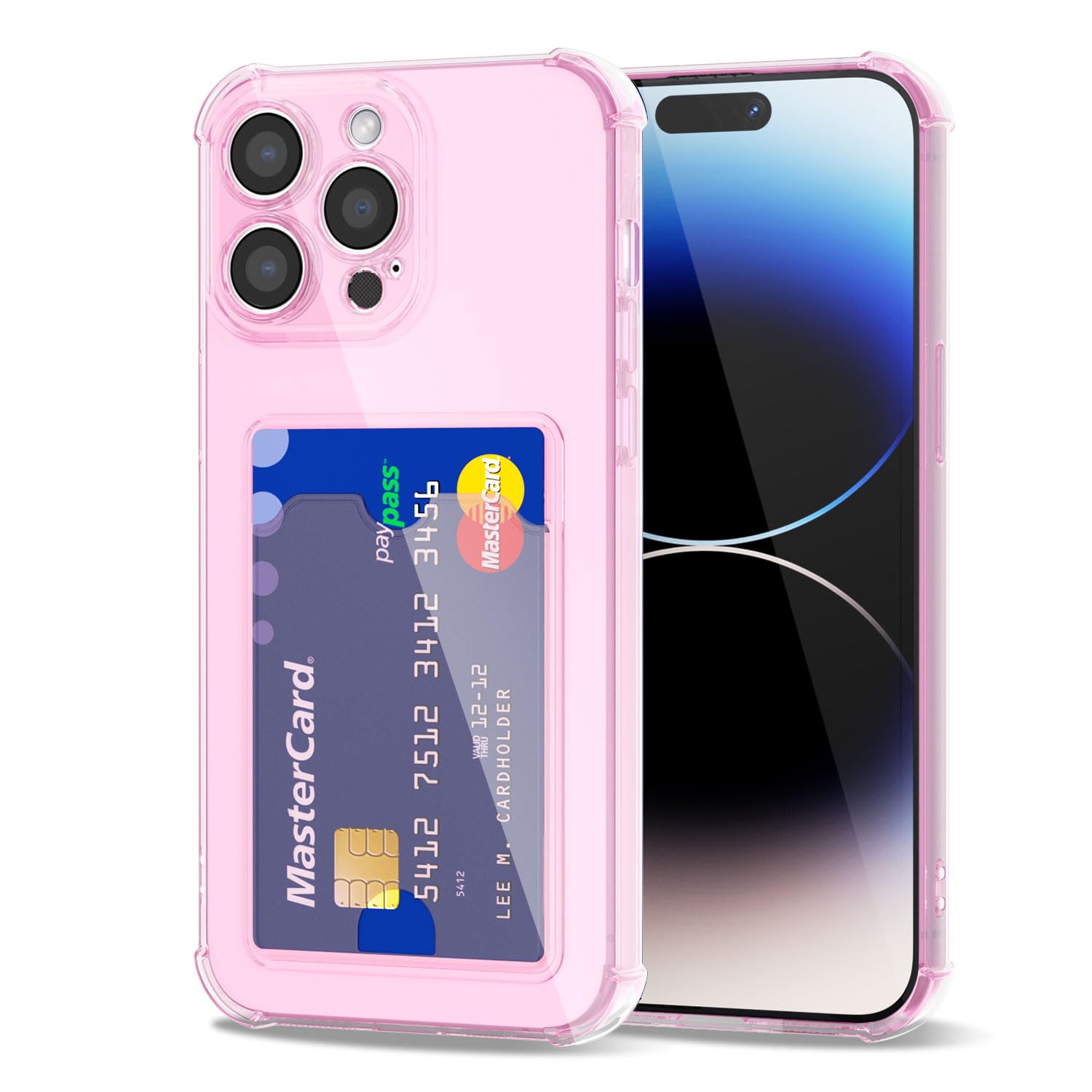 Svanove for iPhone 14 Pro Case Wallet Clear, Card Holder Case with Credit Card Slot, Thin Slim Transparent Silicone Grip Soft Rubber Protective Shockproof Airbag Bumper for Women, Light Pink — image 1