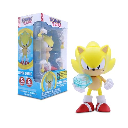 Just Toys LLC Sonic The Hedgehog Super Sonic 4″ Buildable Action Figure –  Official Sonic The Hedgehog Series Collectible with Chaos Emerald