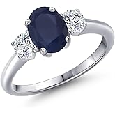 Gem Stone King Gemstone Birthstone and White Lab Grown Diamond 3-Stone Engagement Ring for Women | 925 Sterling Silver | Oval 8X6MM and Round 4MM | Three Stone Wedding Anniversary Promise Ring