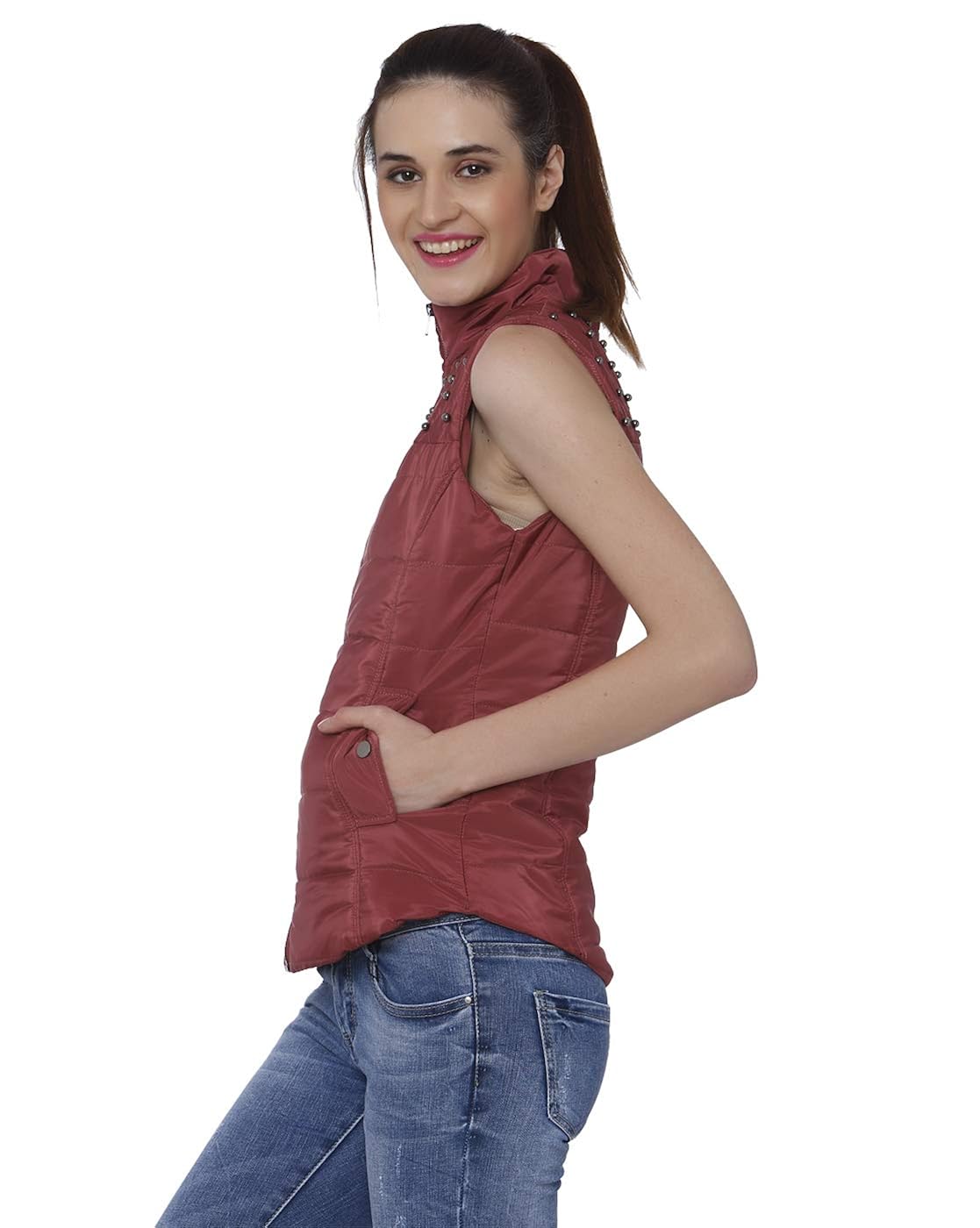 deal jeans embellished polyester regular crimson jacket