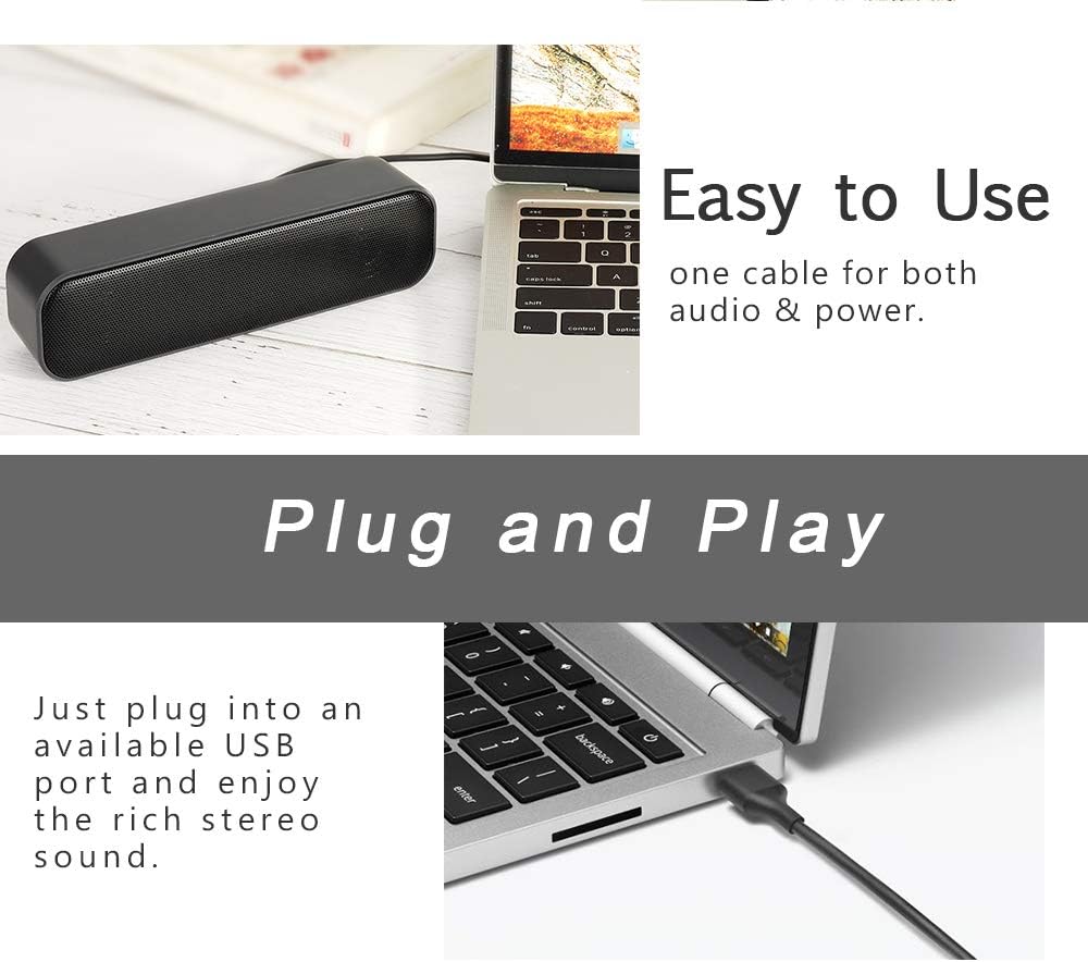 USB Computer Speaker,Wired Mini Soundbar Speaker,Laptop Stereo Speaker with Space Saving Design for Computer Laptop Desktop PC Dorm Office Desk - Image 4