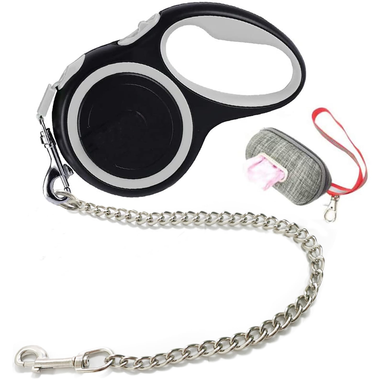 Etechydra Dog Retractable Leash Gray, Durable Dog Lead 5m / 16ft, Nylon Tape Pet Dog Lead, Heavy Duty Extendable Dog Leash with Anti-Bite Dogs Steel Chain Lead for Medium Large Dogs