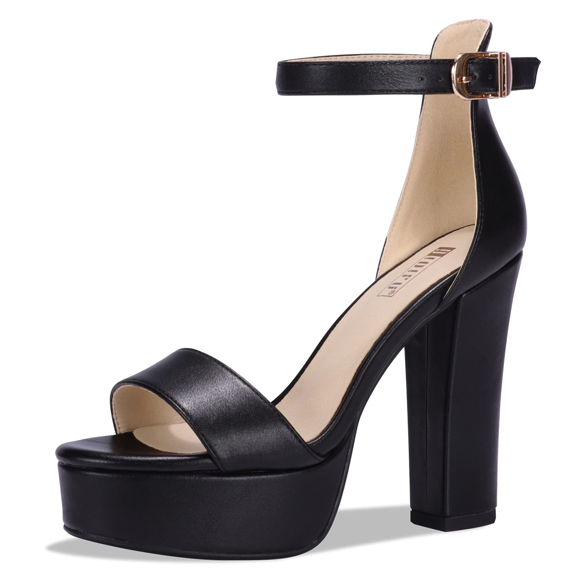 Photo 1 of IDIFU Women's Platform Chunky High Heel Sexy Sandals Ankle Strap Open Toe Heeled Shoes for Wedding Party Evening (Black Pu, 9.5 M US)