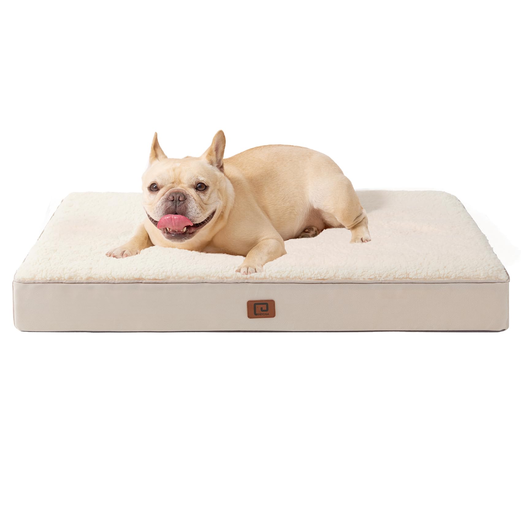 EHEYCIGA Orthopedic Dog Bed Medium Washable, 76x51x9cm, Dog Mattress for Crate with Removable Cover, Pet Bed Cushion with Anti-Slip Bottom, Camel — image 1