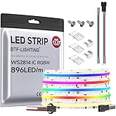BTF-LIGHTING FCOB COB LED Strip WS2814 IC RGBW 3000K Flexible High Density Color Chasing Uniform Light 16.4FT DC24V 896LED/m 16IC/m 12mm Width for Home DIY Lighting Projects(No Adapter or Controller)