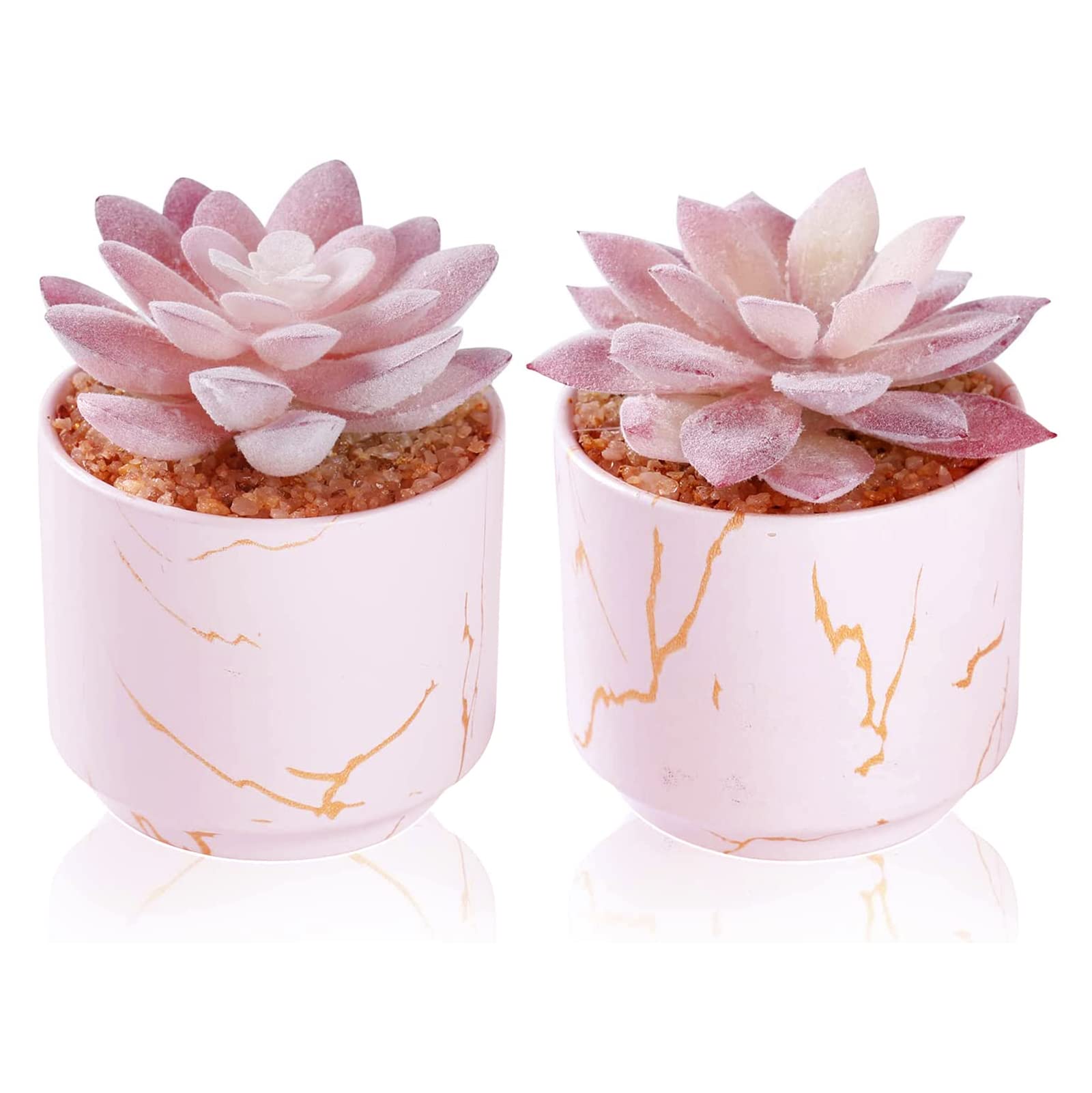 ZENIDA Succulent Artificial Plants,Cute Fake Succulents in 2 Pink Ceramic Pots,Small Fake Plants for Office,Table,Desk,Bathroom, Bedroom,Aesthetic Room Shelves Decor,Desk Decorations for Women