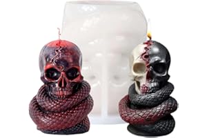 MUAECH Halloween Skull Candle Molds for Candle Making, 3D Snake Winding Around Skull Shape Silicone Resin Mold, DIY Resin Casting Mold Soy Wax Candle Mold for Halloween Decoration