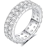 1.7 CTTW Moissanite Wedding Band Ring, 6mm Double Row Eternity Promise Ring for Women, D Color VVS1 Clarity Round Brilliant Moissanite Rings 925 Sterling Silver, Anniversary and Bridal Gift, All Size