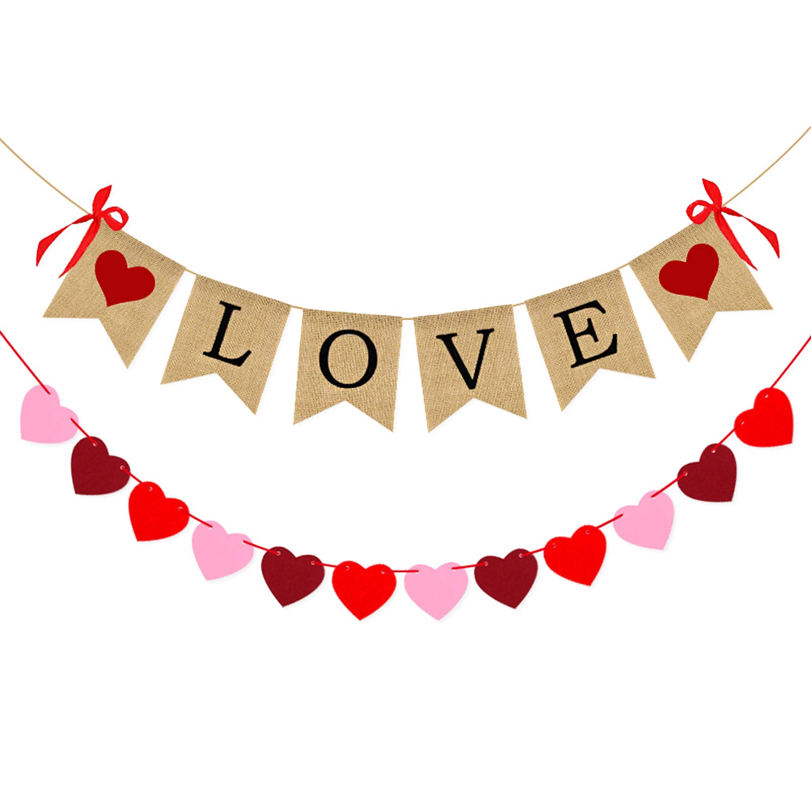 Photo 1 of 2 Pack Love Burlap Heart Felt Banner for Valentine's Decorations - No DIY | Valentine's Mantle Decor | Heart Garland