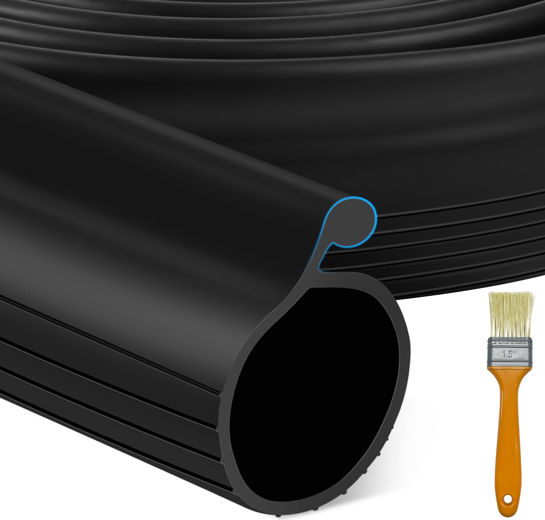 Photo 1 of 10 FT Garage Door Bottom Seal Rubber 0.35" Big P Bulb Bottom Garage Weather Stripping for Single Channel, Flexible Weatherproof Replacement Strip Seal Fits 10FT Wide, Black