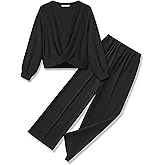 Arshiner Girls 2 Piece Outfits Sweatsuit Set Twist Front Sweatshirt Wide Leg Sweatpants Tracksuit with Pockets
