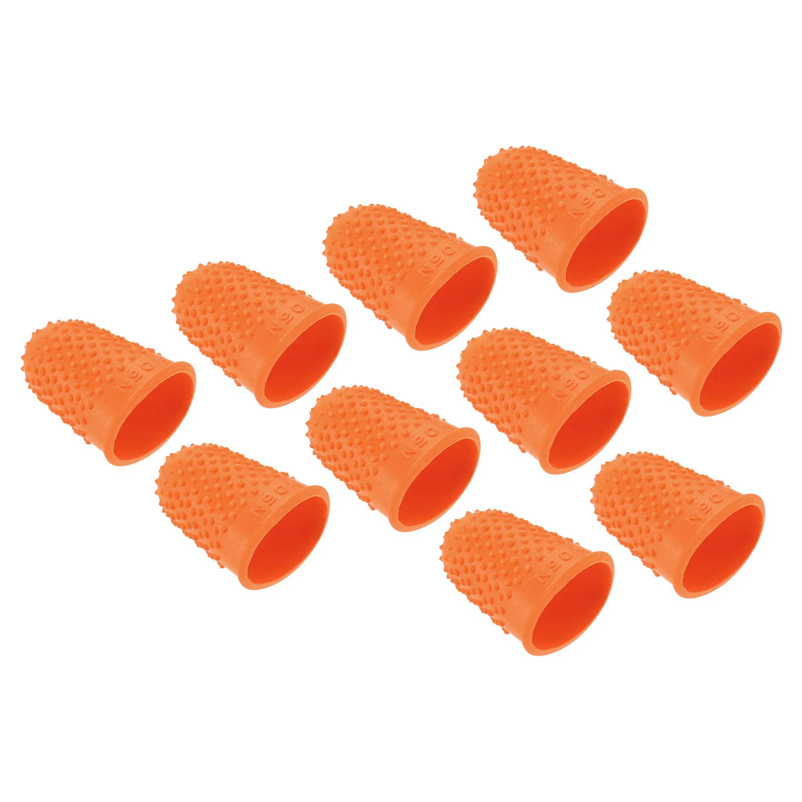 PATIKIL 0.71x1.1 Inch Rubber Finger Tips, 10 Pack Silicone Thumb Fingertip Protector Covers Guard Pads Thimble Grips for Office Counting Sewing, Orange Small Size