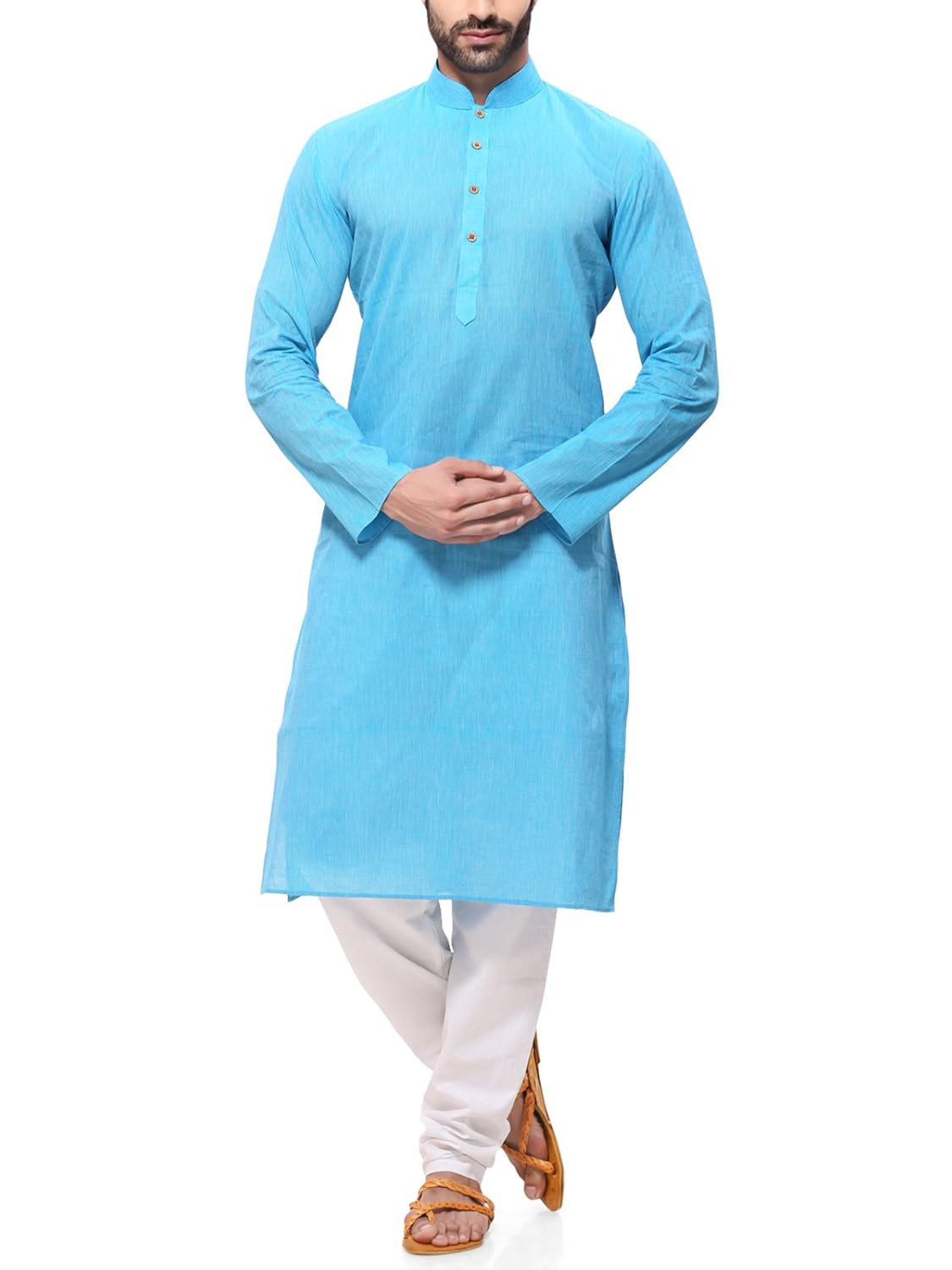 rg designers men's handloom light blue kurta pyjama