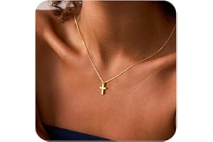 Yoosteel Cross Necklace for Women Girls - Dainty 14K-Gold-Plated Cross Choker Pendant Necklaces Simple Tiny Cute Necklace Christian Baptism Religious Faith Jewelry Gift Christmas Stuff for Teen Girl Women