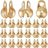 Beebeecraft 1 Box 300Pcs Open Bead Tips 18K Gold Plated 304 Stainless Steel Clamshell Knot Cover Crimp Fold-Over Calotte Ends Caps for Jewellery Making DIY Crafts