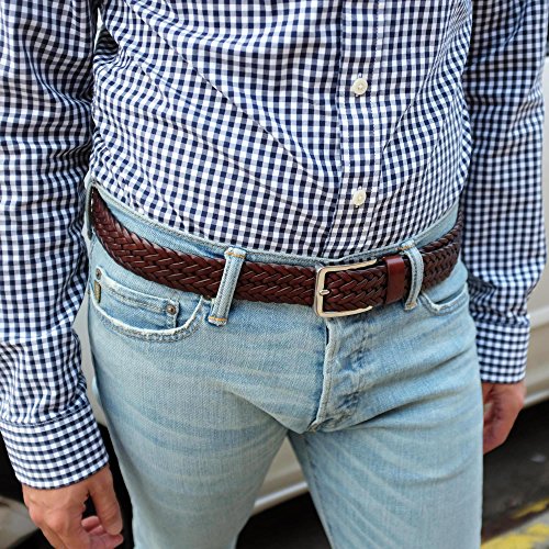 Falari Men's Braided Belt Leather 35mm Brown L 38-40 9007