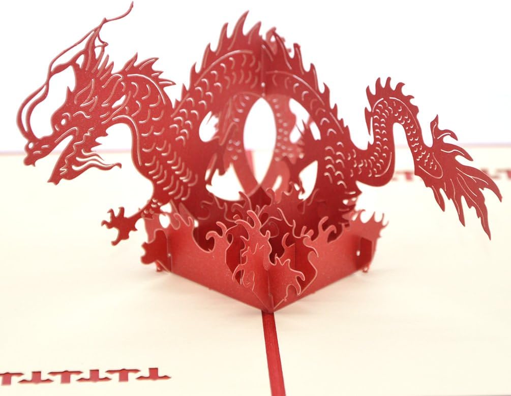 Medigy 3D Pop Up Congratulations Greeting Card for Most Occastions,Three-dimensional, The Chinese Dragon, Red, 4.13 x 5.9 inch - Image 3
