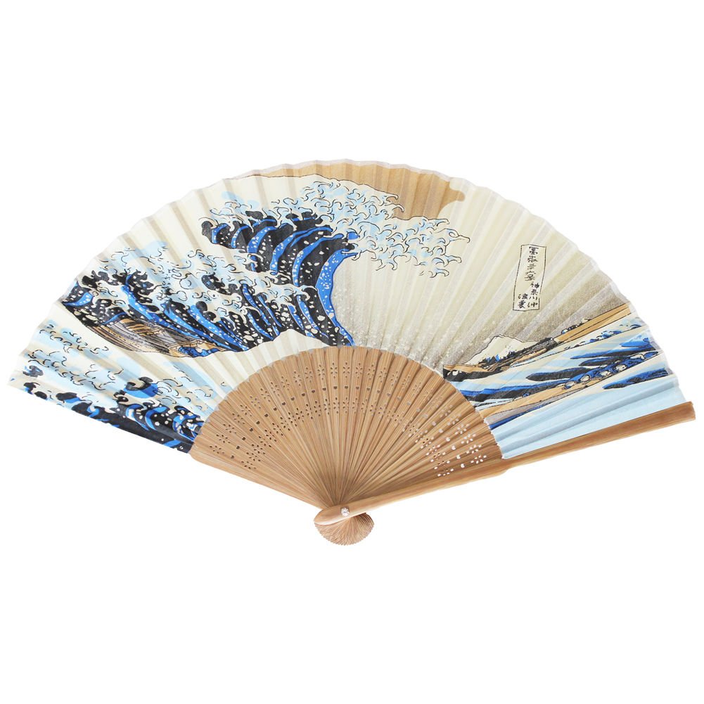 Japanese Handheld Folding Fan Sensu with Ukiyo-e (Kanagwa-Oki nami ura) Multi