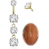Beautidots 1PC 14G Belly Button Rings G23 Titanium Dangle Belly Piercing Navel Rings CZ Curved Barbell Internally Threaded Dangling Belly Jewelry for Women