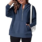Eytino Women Plus Size Sweatshirt Half Zip Long Sleeve Hoodies Tops Oversized Casual Sweaters with Pockerts(1X-5X)