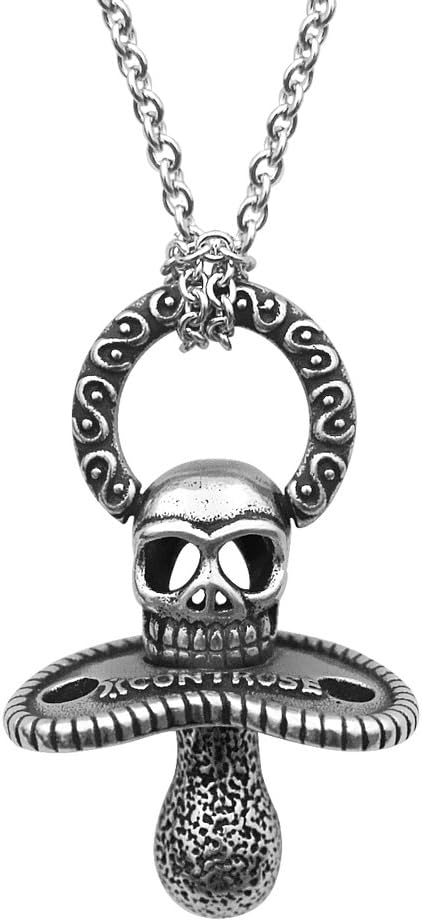 Controse Women's Skull Pacifier Pendant Necklace 30" Silver-Toned Stainless Steel