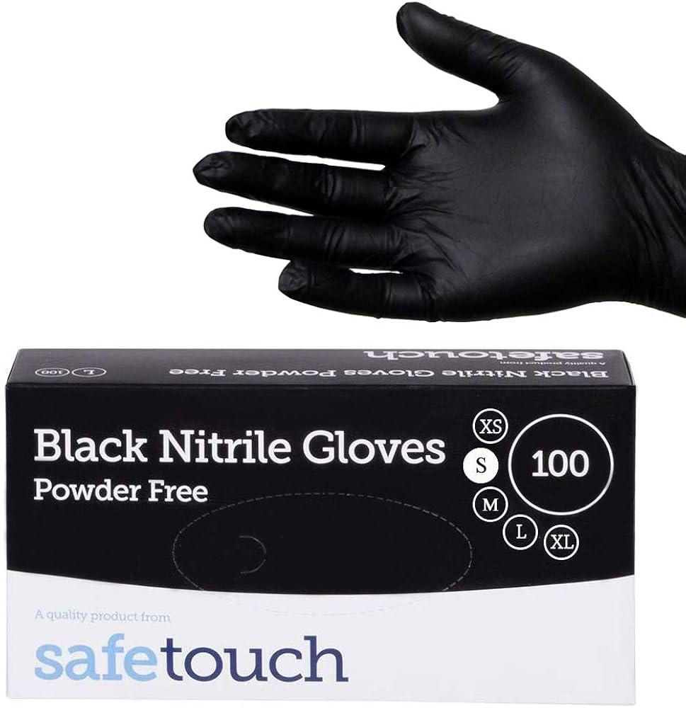 Safetouch Black Nirtile Powder Free Disposable Gloves Pack of 100