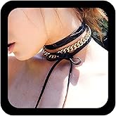 Xduargs Boho Layered Cuban Chain Necklace Black Satin Ribbon Necklaces Vintage Long Velvet Choker Necklace Adjustable Suede Chunky Chain Necklaces Jewelry for Women
