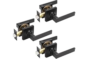 GOBEKOR 3 Pack Square Passage Door Handles Interior,Matte Black Door Handles Indoor,Keyless Non-Locking Lever Set for Hallway