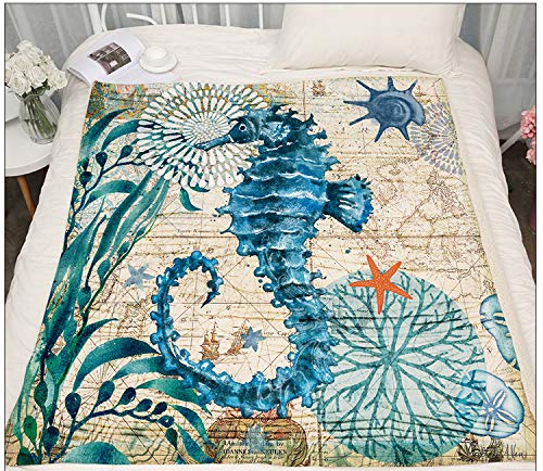 Qucover 3D Print Sea Horse Coral Velvet Throw Blankets Throws Bed Sheet with Sherpa Lining for All Season 59x79 Inch - Thumbnail 2
