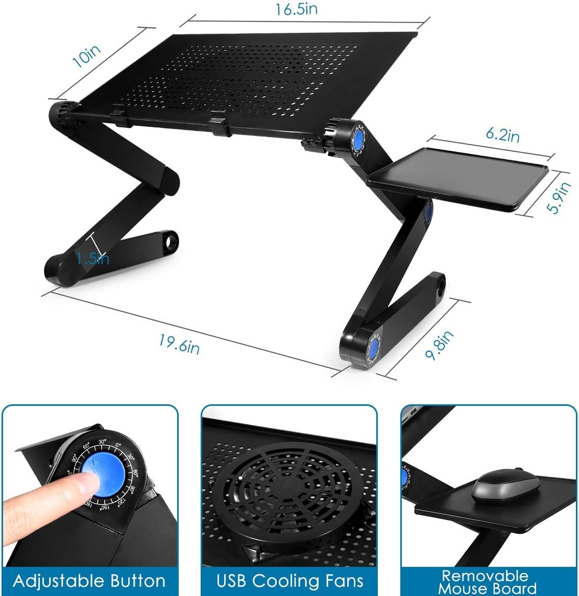 Adjustable Laptop Stand, Laptop Table for Bed/Recliner/Sofa- Birthday Gifts for Women, Man, Mom, Dad, Student, Friend- Couch Lap Top Desk, with Large Cooling Fan & Mouse Pad: Electronics